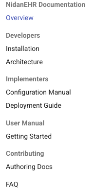Left sidebar navigation sections